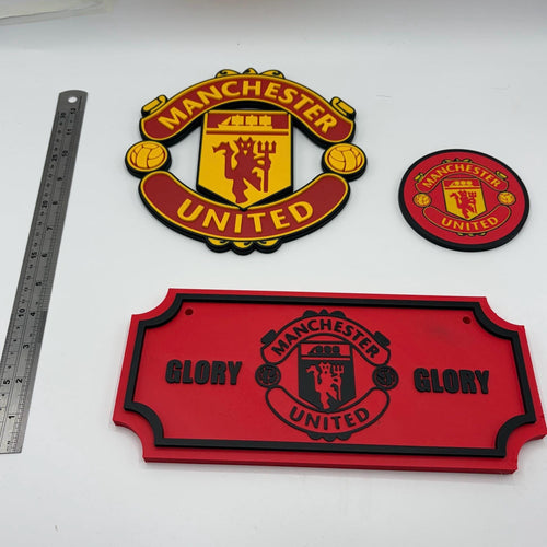 3D Printed Manchester United Crest, Coasters, Glory Sign | PLA Football Fan Decor